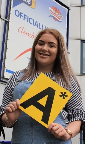 Beth Hall celebrates her results at Whitworth Community High School