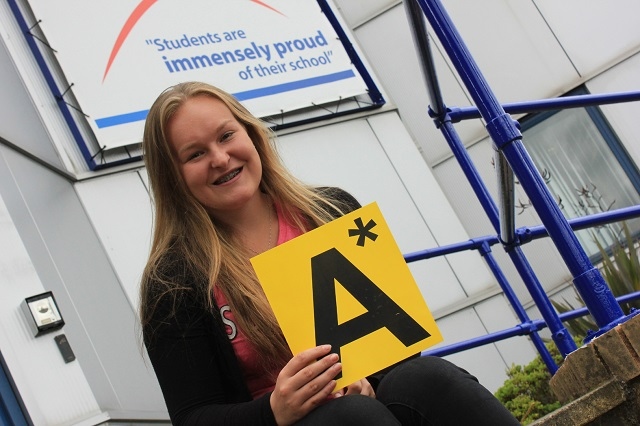 Elle Gregson Howorth celebrates her results at Whitworth Community High School