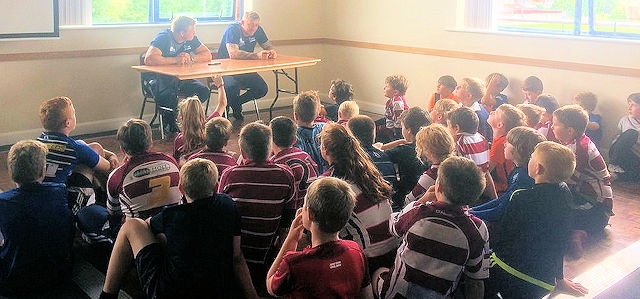 Sharks’ winger Josh Charnley and forward Dave Seymour at Rochdale RUFC