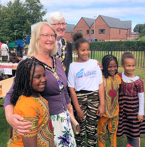 The Mayor and Mayoress Ian and Christine Duckworth at Stoneyfield Park Family Fun Day