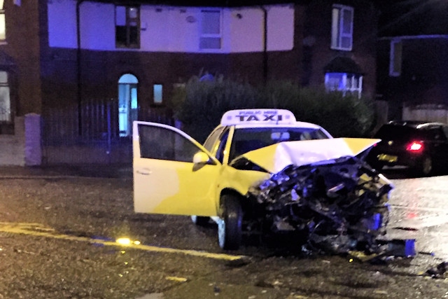 One of the cars involved in the six-vehicle smash, the white Skoda Octavia.