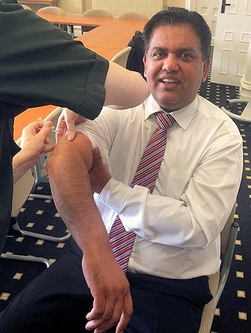 Dr Zahid Chauhan gets his flu jab