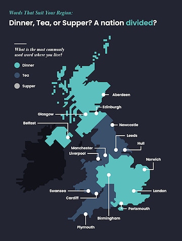 'Tea' is the most popular term for an evening meal in the north