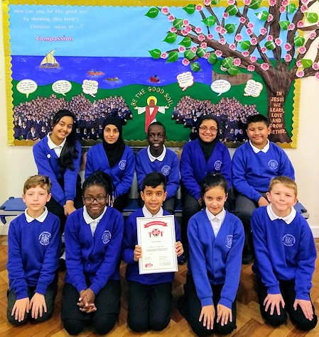 St Peter’s Primary School presented with a Bronze Award from Christian Aid’s Global Neighbours Scheme