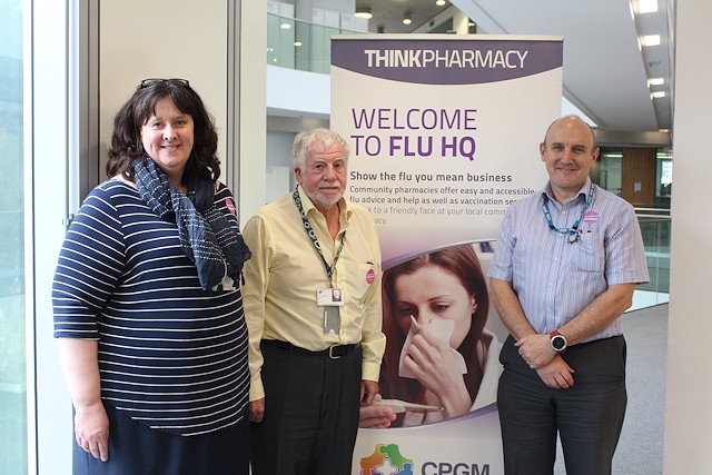 Andrea Fallon, Cllr Brett and Dr Duffy at the staff flu vaccination session