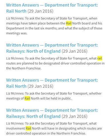 Liz McInnes MP rail questions in Parliament on the issue of rail January 2016