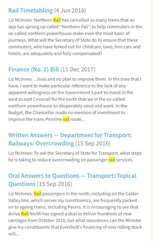 Liz McInnes MP rail questions in Parliament on the issue of rail June 2018