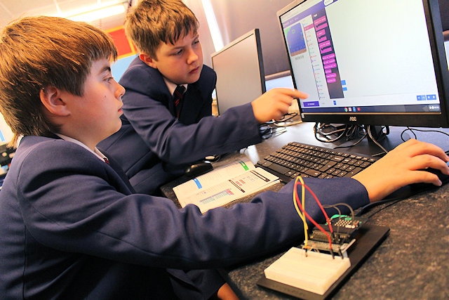 Oscar Longstaff and Bradley Kneen at the new Robotics Club at Whitworth Community High School