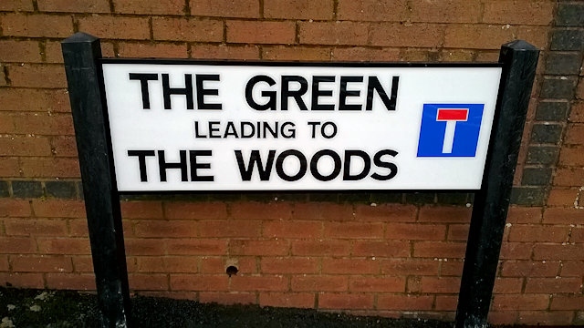 The No Through Road sign for Green and The Woods, Castleton