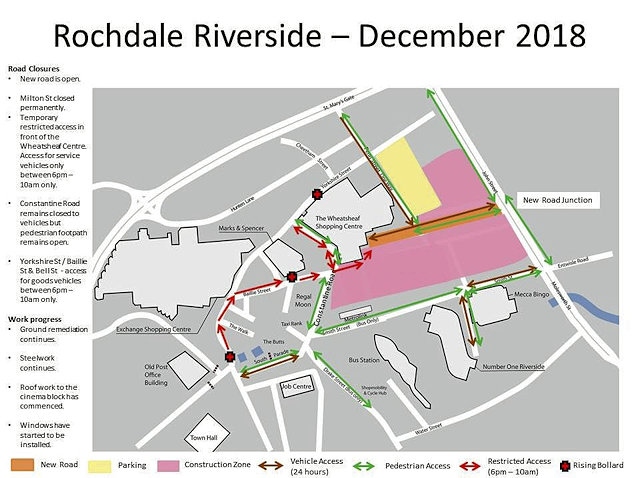 Rochdale Riverside retail and leisure development traffic and pedestrian access