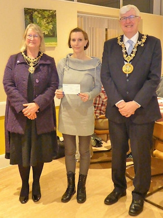 The Mayor and Mayoress present Michelle Fradley from Kats Dance with a cheque