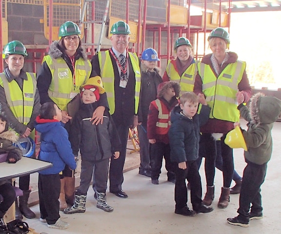 Pupils, staff and Governors Ray Dutton and Lisa Webb visited the building site