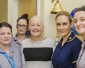 Nurses Rachael Tomkins, Jane Lees, Lindsey Dawson and Hannah Whittaker with Gillian Matthews (centre) 