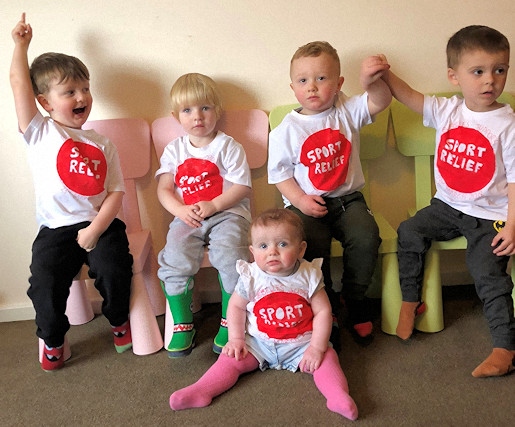 Will Barnes, William Gander, Lucas Mosoph, JJ Morris,and Annabella Morris all raised £180 for Sport Relief