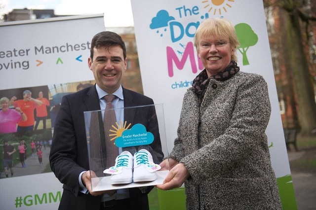 Andy Burnham, Mayor of Greater Manchester and Elaine Wyllie, founder of The Daily Mile