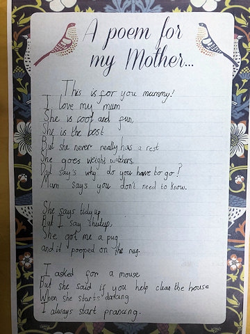 Eila Smith's poem, Judges Choice Mother's Day poetry winner, age category 8 to 10