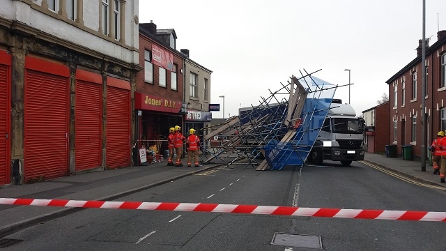 Lorry hit scaffolding in Heywood