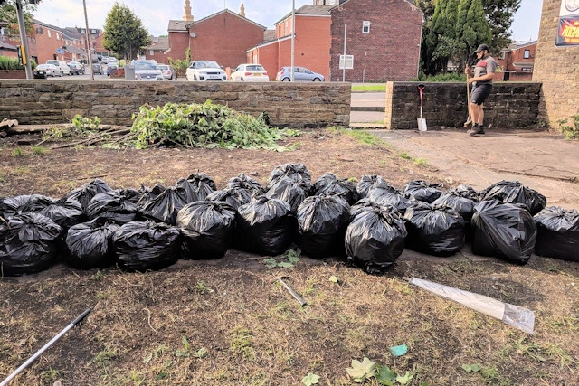 Bags of waste after the site was cleared