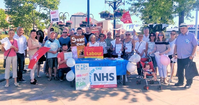 Heywood Middleton Labour Party members and supporters in Middleton town centre as part of the NHS 70th birthday celebrations