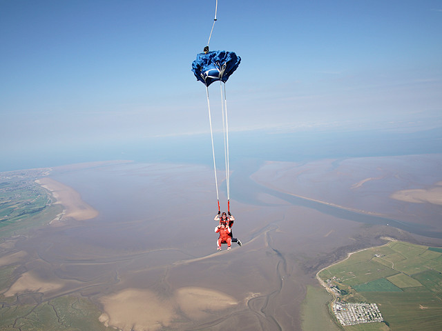 A paracute deploys during the skydive over Lancaster