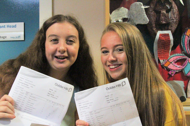 Leah Fisher on GCSE results day with her friend, Jessica Doherty