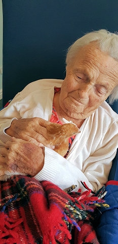 Residents at Rosemary Care Home in Milnrow, Rochdale, with their hens