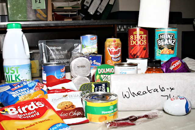 The contents of a typical food pack for a single person