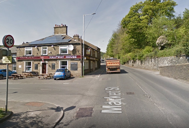 The junction of Market Street and Station Road, Whitworth, near the Halfway House pub