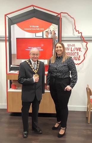 Mayor Billy Sheerin with Vodafone's Rebecca Light