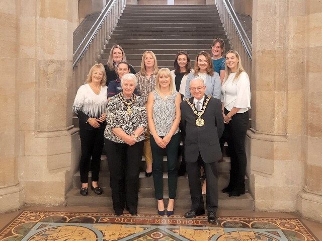 Mayor Billy Sheerin and Mayoress Lynn Sheerin with the Jolly Josh Trustees, Session Manager and some of the volunteers