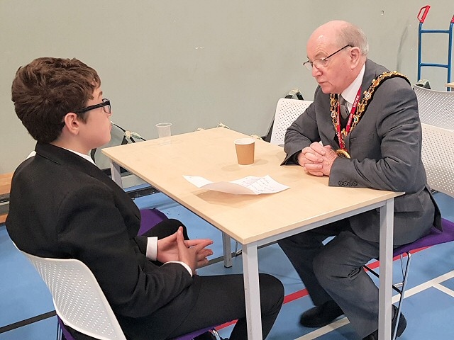 Mayor Billy Sheerin attended a Speed Networking Careers Event at St Ann's Academy, Middleton and spoke to year 9 students