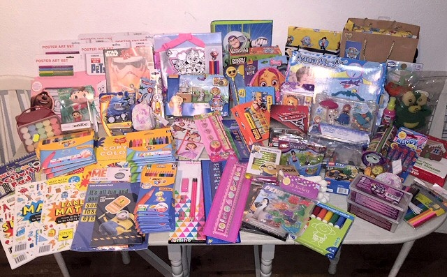 Some of the items placed into children's special gift bags