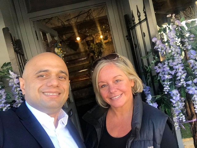 Chancellor of the Exchequer, Sajid Javid, and Garden of Eden owner, Christine Campbell 