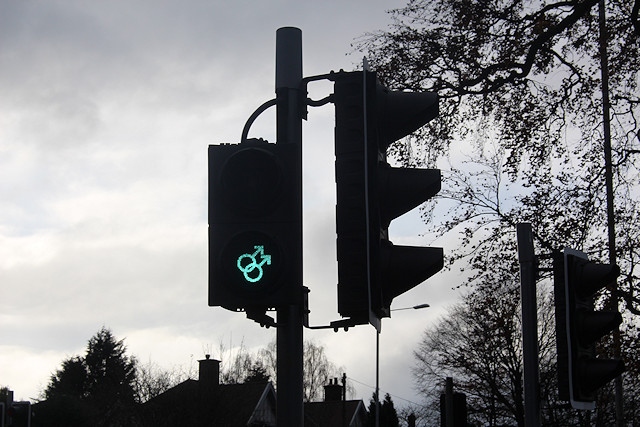 A gay symbol on a pedestrian crossing