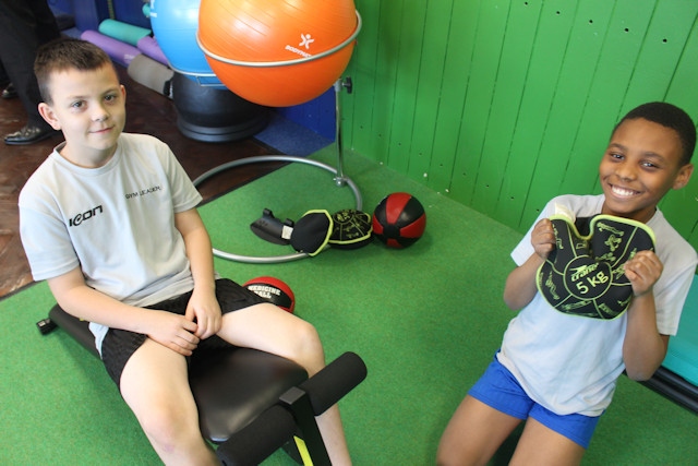 Pupils enjoy the new weights area 