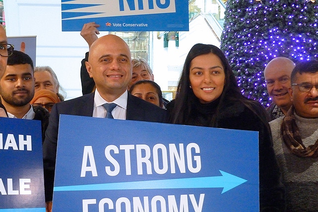 Chancellor of the Exchequer, Sajid Javid, with Conservative candidate for Rochdale, Atifah Shah