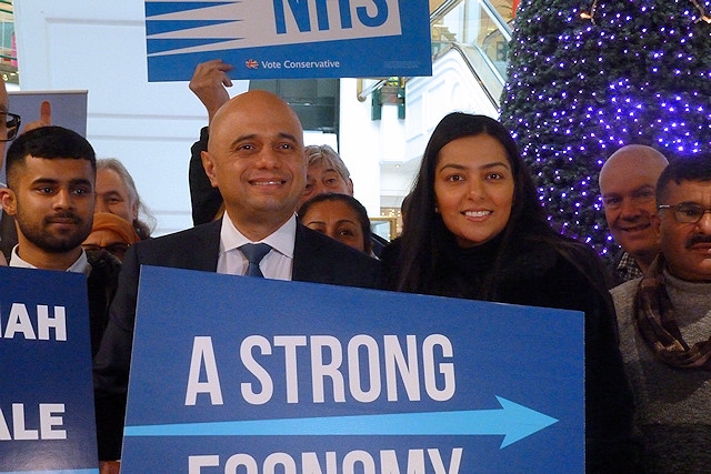 Chancellor of the Exchequer, Sajid Javid, with Conservative candidate for Rochdale, Atifah Shah