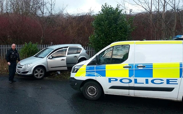 This vehicle embedded itself in a fence with the occupants fleeing