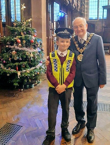 Mayor Billy Sheerin with Liam Ashton who attended St Mary's at the Baum for a Christmas celebration and donated toys to those in need