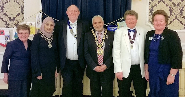 Rochdale Lions with Mayor Mohammed Zaman and Mayoress Naaira Zaman, District Governor John Compton and his wife Sandra, President Ken Ash and his wife Ann 