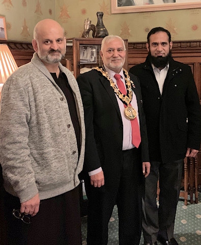 Mayor Mohammed Zaman with the Head of Rochdale Islamic Girls' School and Sohail Ahmed from Deeplish Community Centre