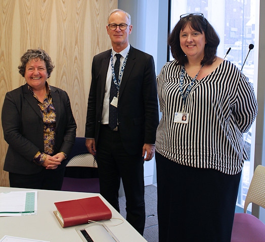 Lyn Romeo (left) with Steve Rumbelow and Andrea Fallon of Rochdale Council