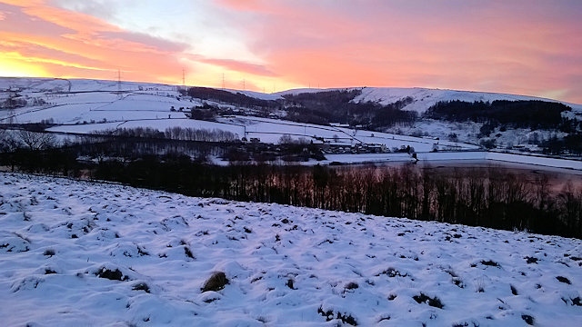 Sunrise over Ogden, Kitcliffe and Piethorne Reservoirs