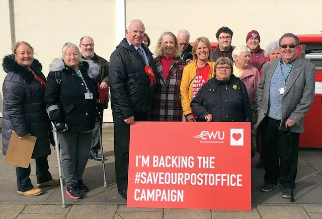 Liz McInnes MP and local councillors joined Communications Workers Union members in a day of protest against the relocation of Heywood Post Office