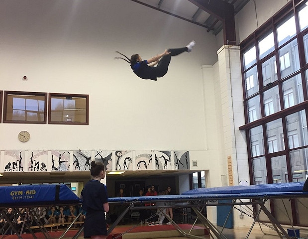 Melissa Butterworth on the trampoline.