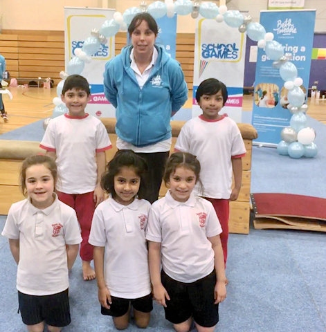 Year 2 students at the Manchester School Games Finals with Olympic Bronze Medallist Beth Tweddle
