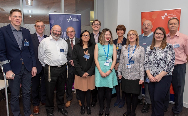 Representatives from Health Innovation Manchester, the Dementia Industry Group, Greater Manchester Health and Social Care Partnership gather with patients, clinicians, industry and researchers to discuss a new dementia pathway in Greater Manchester