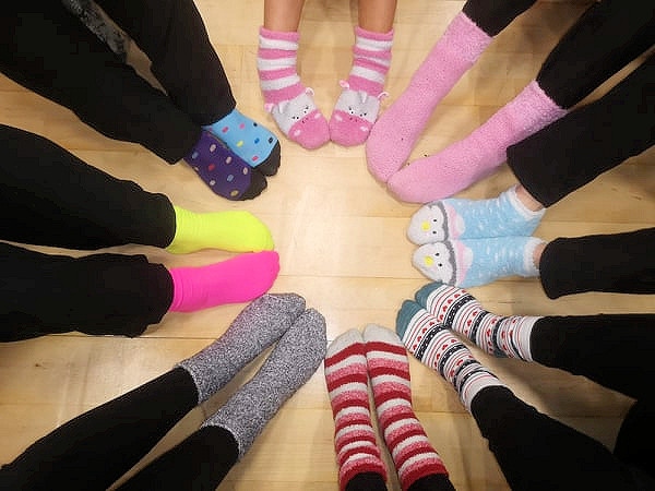 Pupils at Hollingworth Academy rocking their funky socks