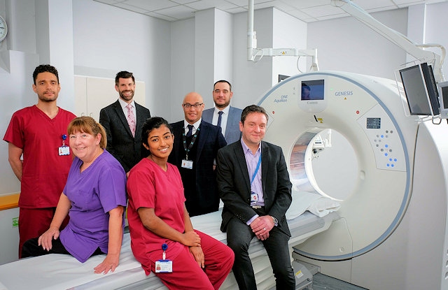 Leonardo Borges De Souza, Radiographer, Colin Murray, Account Manager for Canon Medical Systems Ltd, Stephen Green, Radiology Project Manager, James King, Project Manager for Canon Medical Systems Ltd, Paul Barker, Senior Directorate Manager for Radiology and Neurophysiology,  Maju Choudhury, Radiographer and Angela Keeney, Support Worker