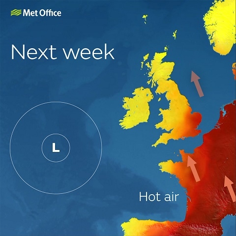 Hot and humid weather for parts of the UK from Monday, along with the risk of thunderstorms